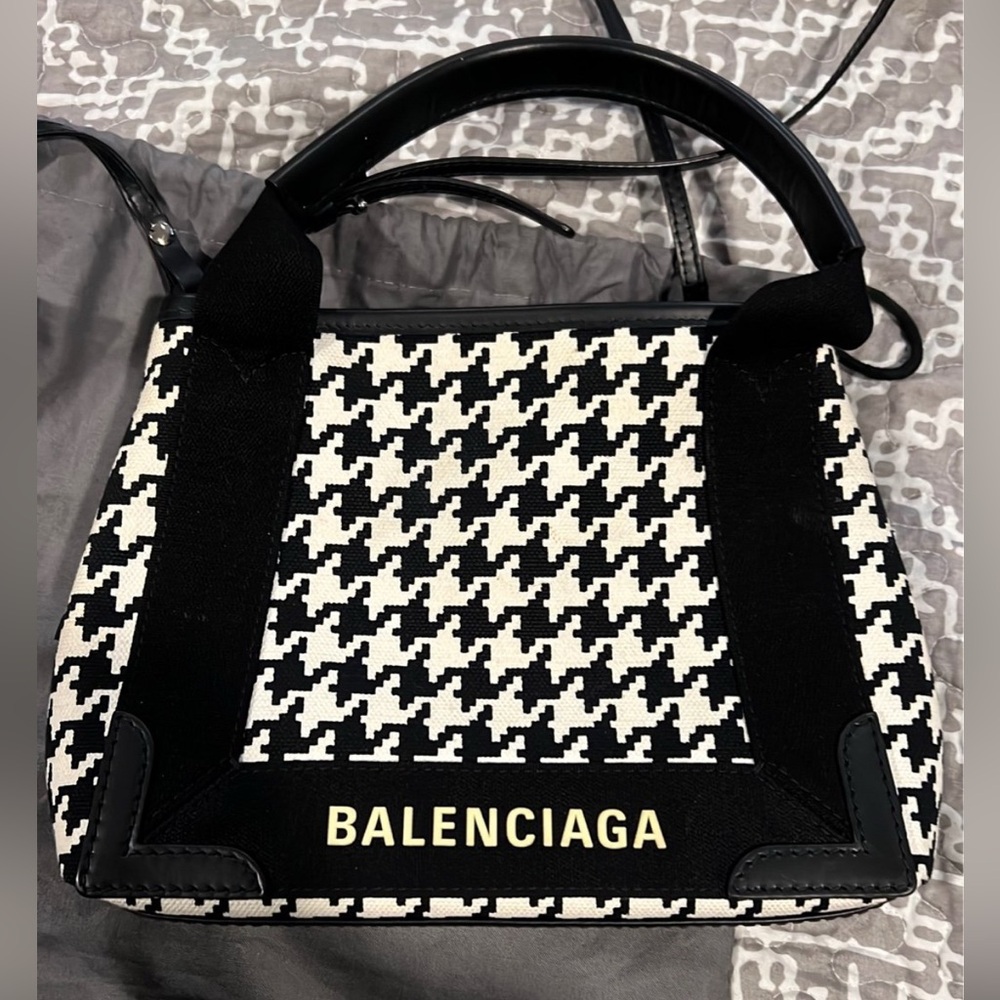 SOLD! Balenciaga Black and White Houndstooth Tote